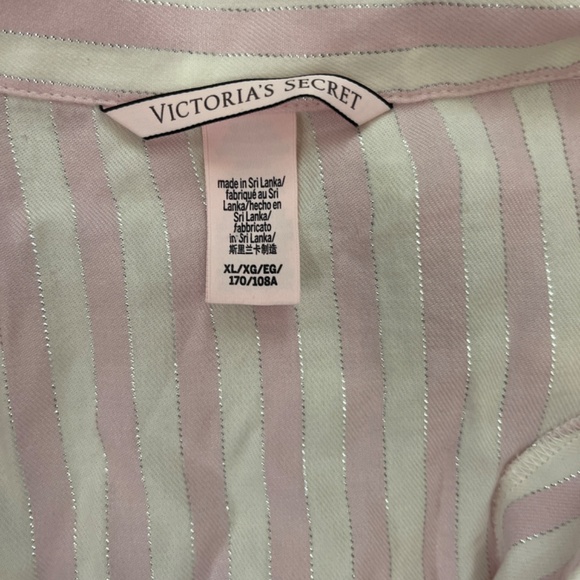Victoria’s Secret 2 Piece Set Pink and White with Silver Striped Pajamas - Picture 8 of 9